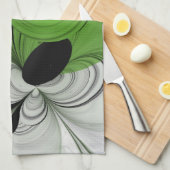 抽象芸術白黒と緑のフラクタルアート キッチンタオル (四つ折り)