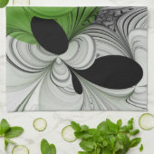 抽象芸術白黒と緑のフラクタルアート キッチンタオル (折り畳み)