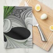 抽象芸術白黒と緑のフラクタルアート キッチンタオル (四つ折り)