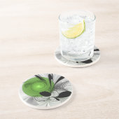 抽象芸術白黒と緑のフラクタルアート コースター (側面)