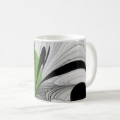 抽象芸術白黒と緑のフラクタルアート コーヒーマグカップ (正面右)