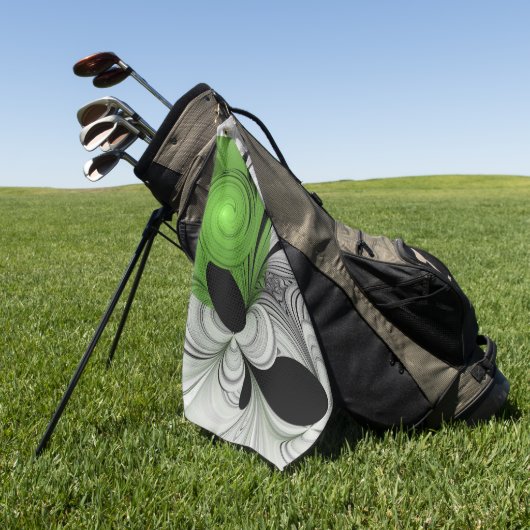 抽象芸術白黒と緑のフラクタルアート ゴルフタオル (グリーン)