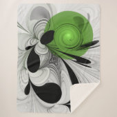 抽象芸術白黒と緑のフラクタルアート シェルパブランケット (正面)