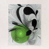 抽象芸術白黒と緑のフラクタルアート ジグソーパズル (縦)
