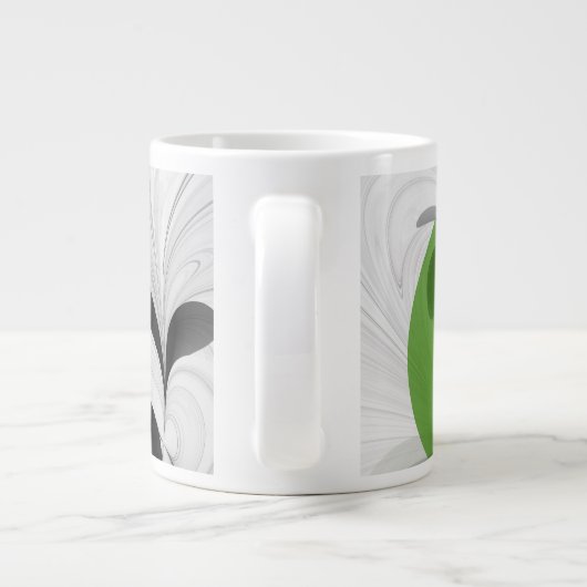抽象芸術白黒と緑のフラクタルアート ジャンボコーヒーマグカップ (裏面)