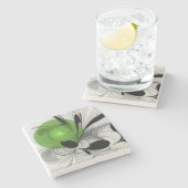 抽象芸術白黒と緑のフラクタルアート ストーンコースター (横)