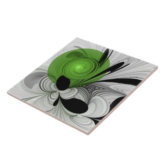 抽象芸術白黒と緑のフラクタルアート タイル (側面)