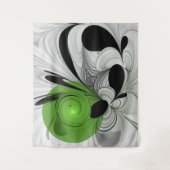 抽象芸術白黒と緑のフラクタルアート タペストリー (正面)