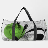 抽象芸術白黒と緑のフラクタルアート ダッフルバッグ (正面)