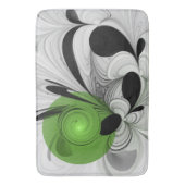 抽象芸術白黒と緑のフラクタルアート バスマット (正面縦)