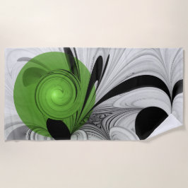 抽象芸術白黒と緑のフラクタルアート ビーチタオル
