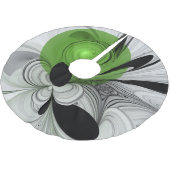 抽象芸術白黒と緑のフラクタルアート ブラッシュドポリエステルツリースカート (アングル)