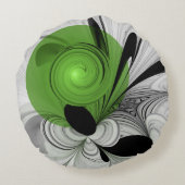 抽象芸術白黒と緑のフラクタルアート ラウンドクッション (裏面)