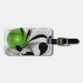 抽象芸術白黒と緑のフラクタルアート ラゲッジタグ (正面横)
