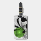 抽象芸術白黒と緑のフラクタルアート ラゲッジタグ (正面縦)