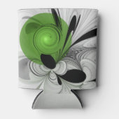 抽象芸術白黒と緑のフラクタルアート 缶クーラー (正面)