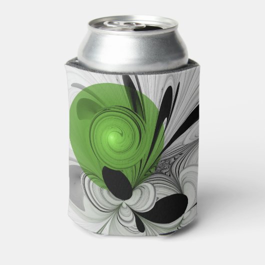 抽象芸術白黒と緑のフラクタルアート 缶クーラー (缶裏面)