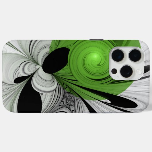 抽象芸術白黒と緑のフラクタルアート Case-Mate iPhoneケース (裏面 (横))