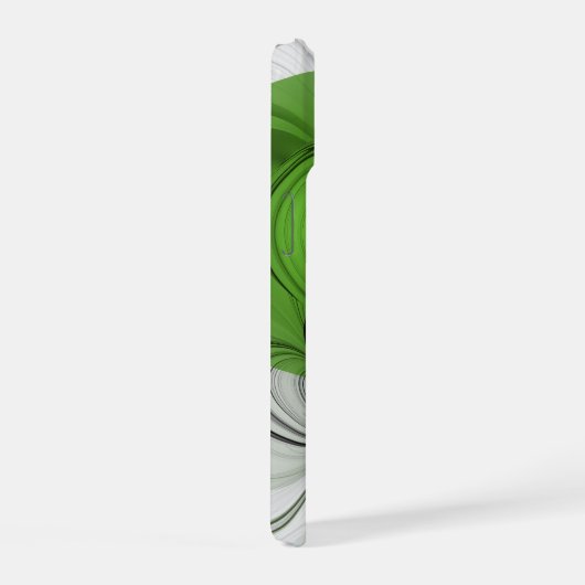 抽象芸術白黒と緑のフラクタルアート iPhone 15ケース (右側面)