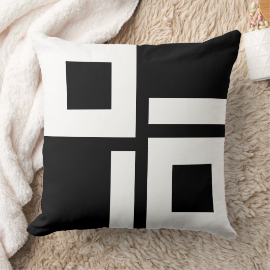 抽象芸術白黒の四角形とストライプ クッション (ブランケット)