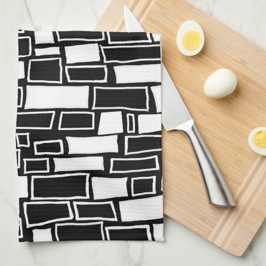 抽象芸術白黒の幾何タイル キッチンタオル (四つ折り)