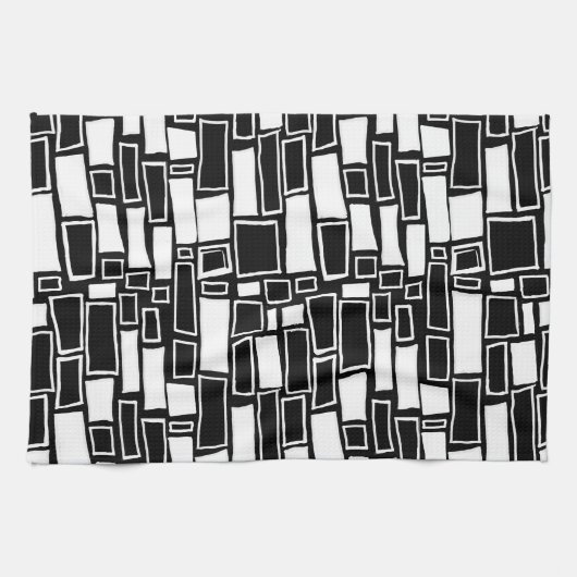 抽象芸術白黒の幾何タイル キッチンタオル (横)