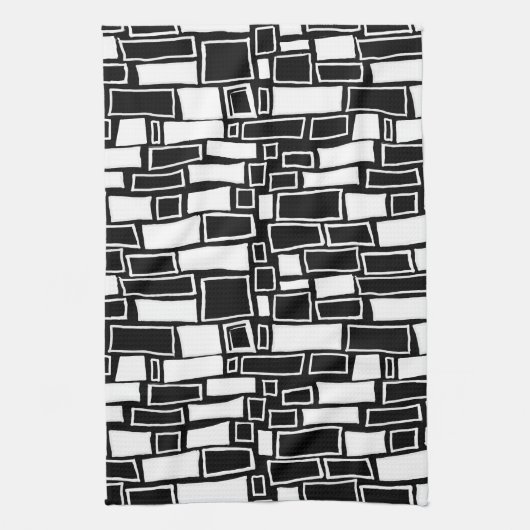 抽象芸術白黒の幾何タイル キッチンタオル (縦)