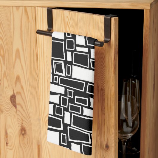 抽象芸術白黒の幾何タイル キッチンタオル (三つ折り)