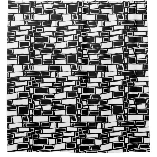 抽象芸術白黒の幾何タイル シャワーカーテン (正面)