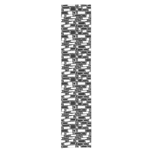 抽象芸術白黒の幾何タイル ショートテーブルランナー (正面)