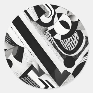 抽象芸術白黒の幾何形状パターン ラウンドシール