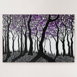 抽象芸術白黒の森と紫の葉林 ジグソーパズル