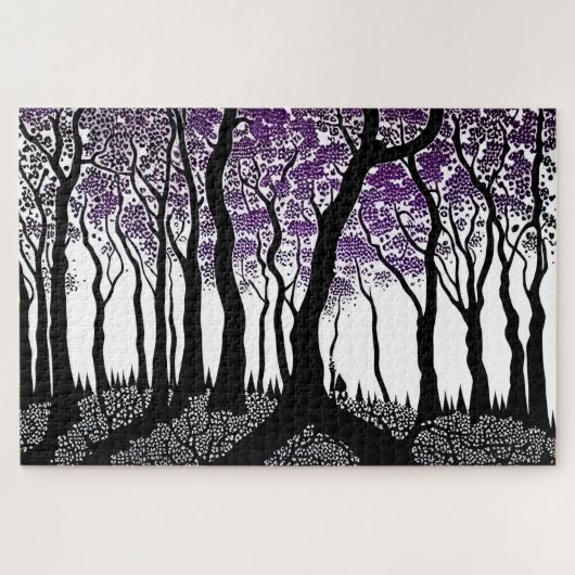 抽象芸術白黒の森と紫の葉林 ジグソーパズル (横)