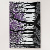 抽象芸術白黒の森と紫の葉林 ジグソーパズル (縦)