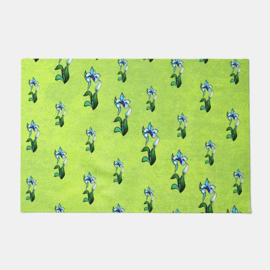 抽象芸術白黒の花を緑に輝かす ドアマット (正面)
