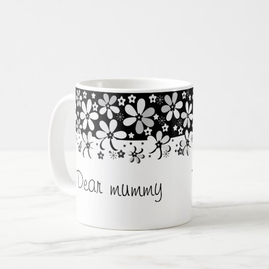 抽象芸術白黒の花フローラデザイン コーヒーマグカップ (正面左)