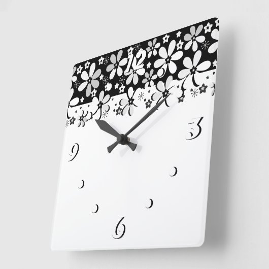 抽象芸術白黒の花フローラデザイン スクエア壁時計 (傾斜)