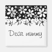 抽象芸術白黒の花フローラデザイン マグネット (正面)