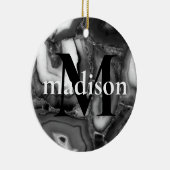 抽象芸術白黒はgeode monogramスクリプトを生成 セラミックオーナメント (右)