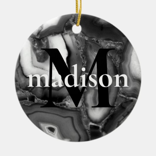 抽象芸術白黒はgeode monogramスクリプトを生成 セラミックオーナメント (正面)