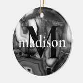 抽象芸術白黒はgeode monogramスクリプトを生成 セラミックオーナメント (左)