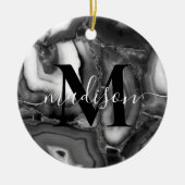抽象芸術白黒はgeode monogramスクリプトを生成 セラミックオーナメント (正面)