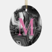 抽象芸術白黒はgeode monogramスクリプトを生成 セラミックオーナメント (右)