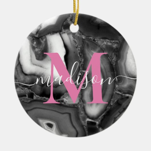 抽象芸術白黒はgeode monogramスクリプトを生成 セラミックオーナメント (正面)