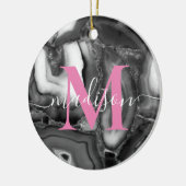 抽象芸術白黒はgeode monogramスクリプトを生成 セラミックオーナメント (左)