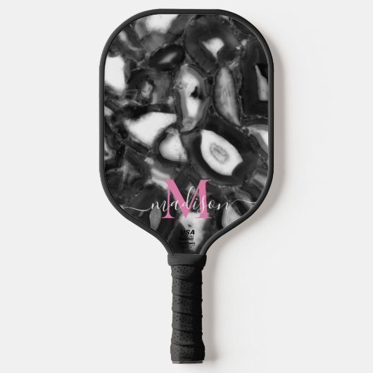 抽象芸術白黒はgeode monogramスクリプトを生成 ピックルボールラケット (正面)