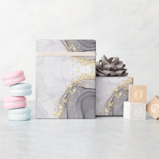 抽象芸術白黒アゲート大理石スワール ラッピングペーパー (ベビーシャワー)