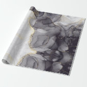 抽象芸術白黒アゲート大理石スワール ラッピングペーパー (アンロールド)