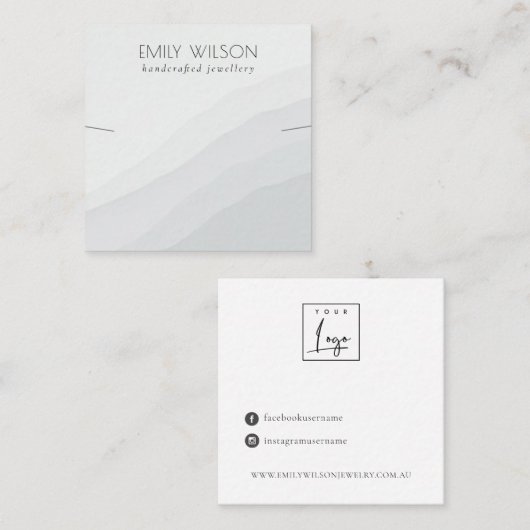 抽象芸術白黒ウェーブネックレスバンドテンプレート スクエア名刺 (正面/裏面)