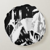 抽象芸術白黒グレー ラウンドクッション (裏面)